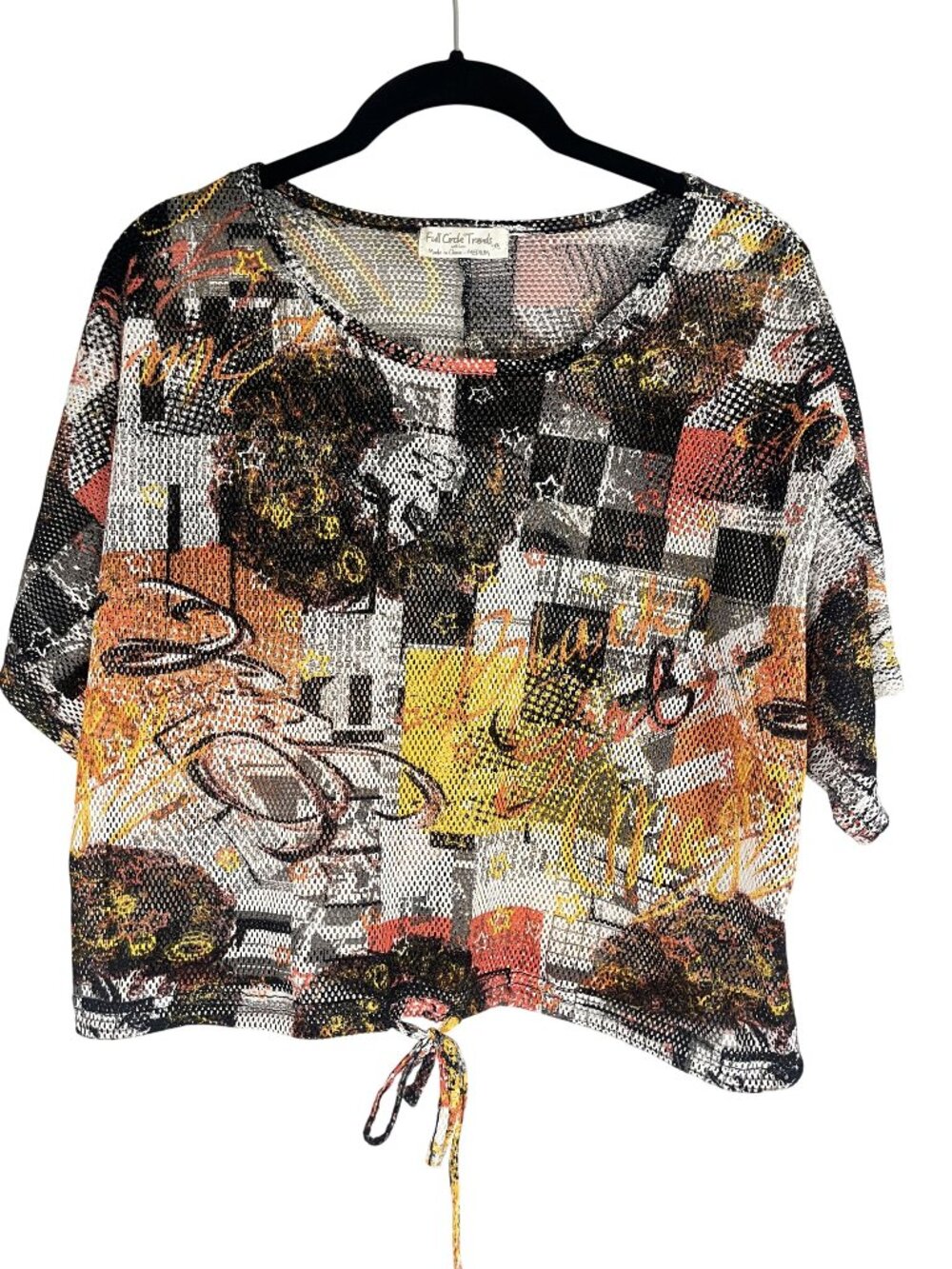 Y2K Colorful Mesh Crop Top M Retro Festival Cyber 90s Raver Graffiti Artsy Art